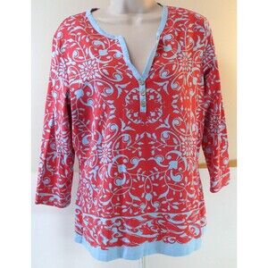 J Mclaughlin Catalina Cloth pullover henley shirt top contrast super Stretchy LG